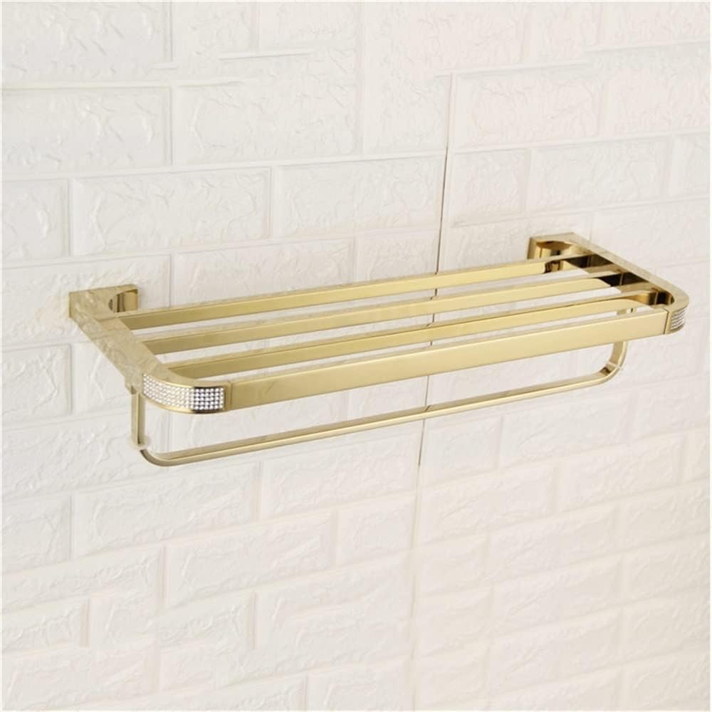 Crystal Gold Chrome Bathroom Hardware, Towel Holder, Double Layer Rail Rack Bar Toilet Bath Shelf Kitchen Accessories Bathroom (Color : Chrome) (Gold)