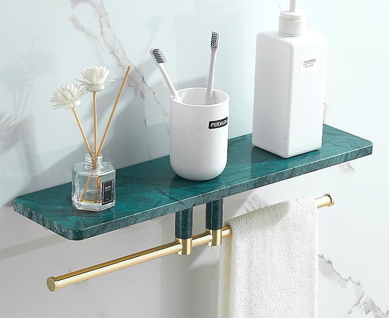 Marble Paper Towel Holder, Towel Rod, Wall Mounted Toilet Paper Holder, Shelf, green-50 Long Shelf with bar