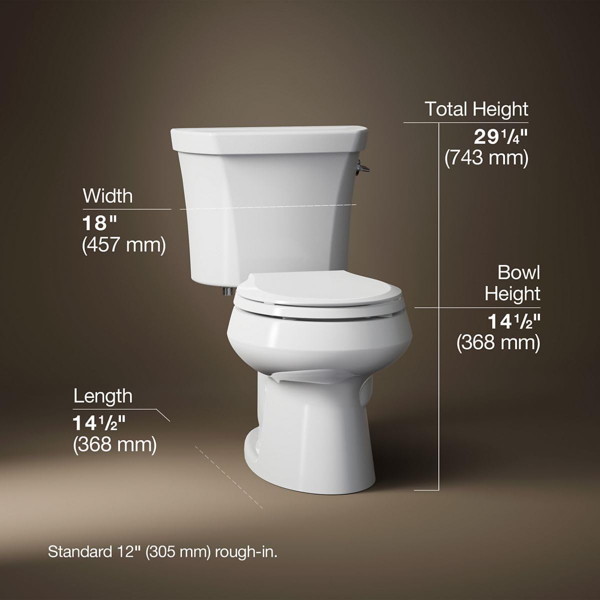 KOHLER K-3987-RA-0 Wellworth Round-Front Dual-Flush Toilet with Class Five Flush Technology and Right-Hand Trip Lever, White, 2 Piece
