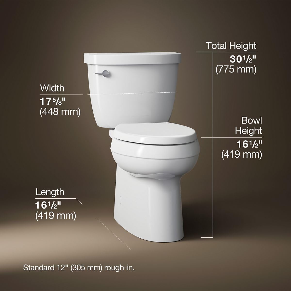 KOHLER 5310-0 Cimarron Comfort Height Skirted Trapway Comfort Height Two-Piece Elongated Toilet, Left-Hand Trip Lever, White