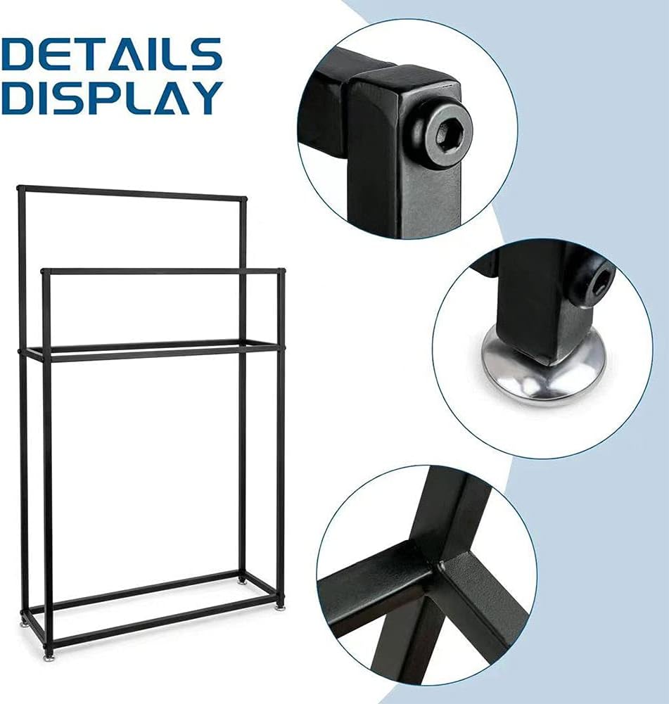 Exquisite Bathroom Shelves Black Towel Holder Stand, Tall Floor Standing Metal Bath Towel Rack with 4 Towel Hanger Bars, Utility Towel Stand for Hot Tubs, Pools, Balcony(Size:65×20×110cm)