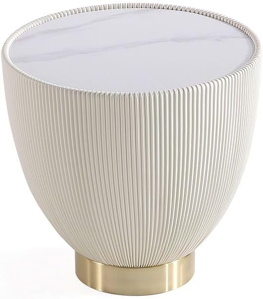 Manhattan Comfort Modern Anderson Coffee Table and End Table 2.0 Upholstered in Cream Leatherette with Ceramic Faux Tabletop - Set of 2