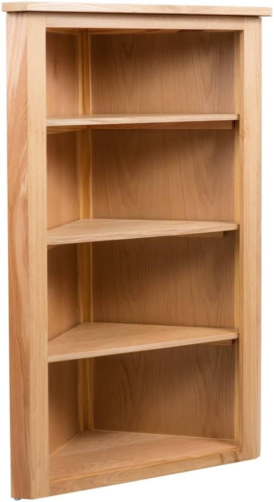 Corner Shelf for Living Room, Solid Oak Wood 5-Tier Storage Unit, 23.2x14.1x39.3 Inches, Freestanding Display Organizer for Books, Plants, Decor, Easy Assembly, Brown Finish