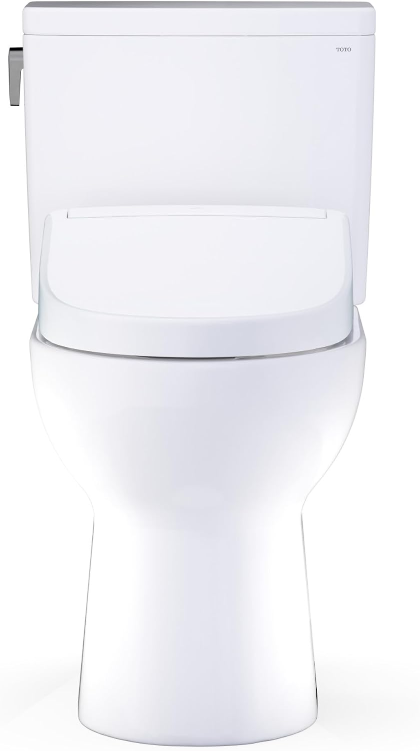 TOTO® Glaston™ WASHLET®+ S5 Two-Piece Elongated 1.28 GPF Universal Height Toilet with CEFIONTECT®, Cotton White - MW4723446CEFG#01