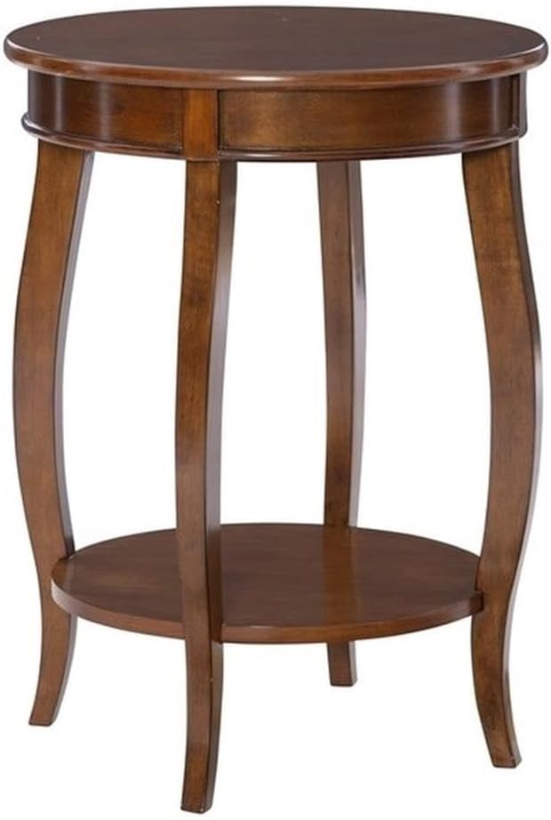 Pemberly Row Round Wood End Table with Shelf, 18.5 in x 18.5 in x 24 in, MDF and Solid Wood, Hazelnut Brown Finish, Contemporary Style, Living Room Accent Table with Storage