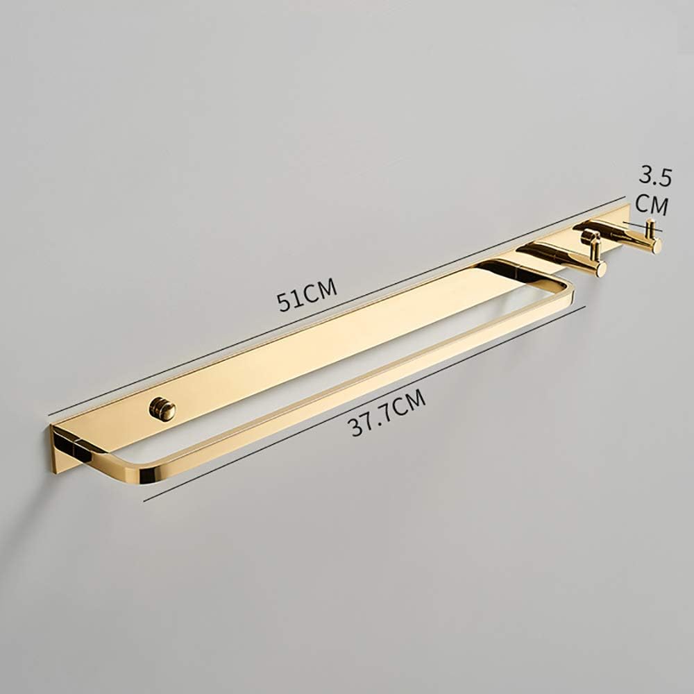 Towel Bar Towel Rail with 2 Hooks Heavy Duty Brass Towel Rack Wall Mounted Towel Holder Double Rod Storage Rack for Bathroom Kitchen Toilet,Black Gold,Black Gold
