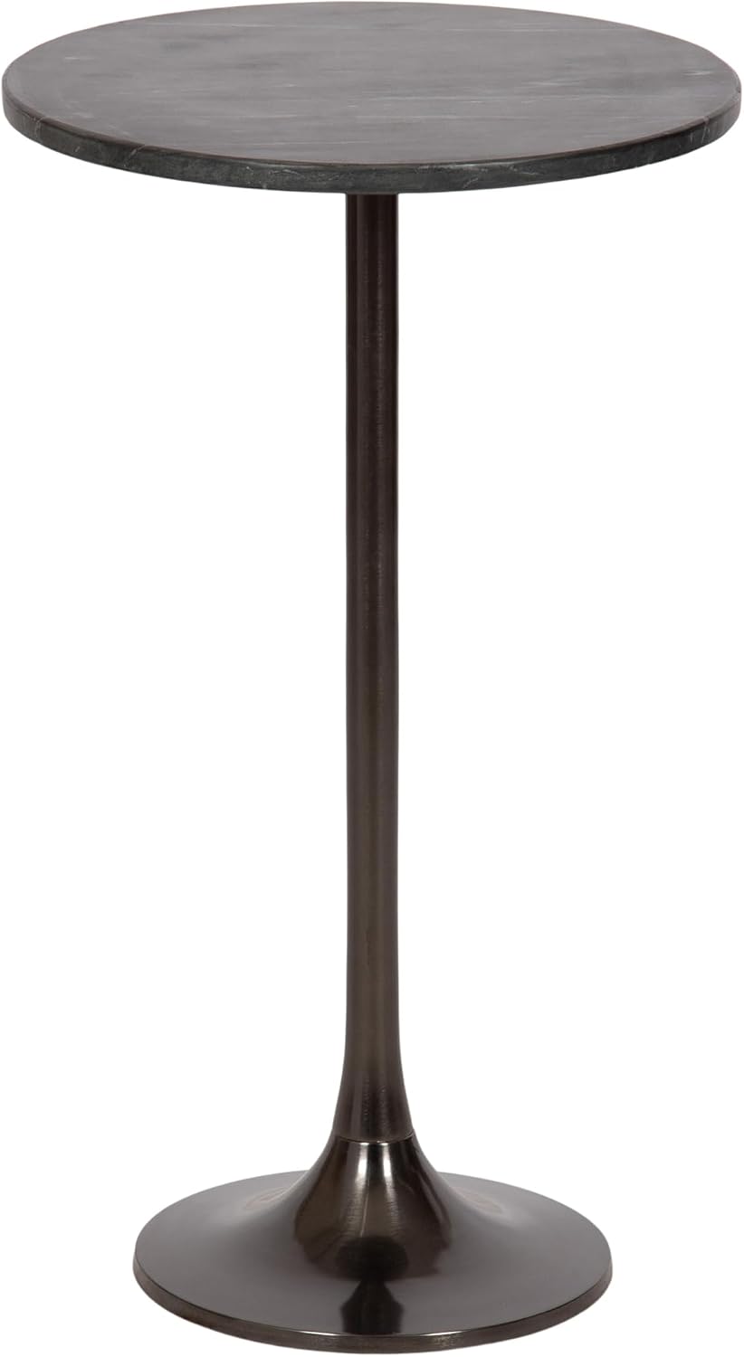 Kate and Laurel Baronet Glam Marble Round Side Table; 14 x 14 x 24; Black Marble and Gray Gunmetal; Marble Top Circle End Table for Use as a Bedroom Nightstand or Living Room Plant Stand Option