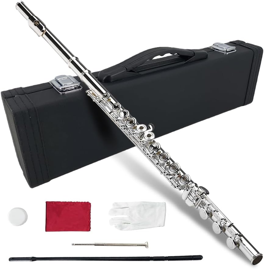 Vetimobato Closed Hole 17 Keys C Flute for Beginners & Students & Adults– Nickel Siver Flute with Hard Case, Cleaning Kit, Tuning Rod – Easy to Play, Durable & Lightweight
