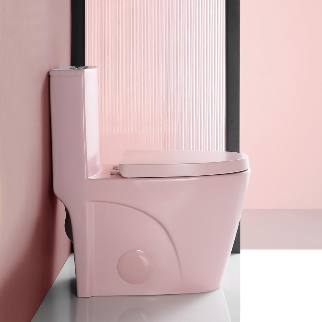 Dual Flush One Toilet, Water Saving Elongated Comfort Height Floor Mounted, Soft Close 1000 Gram Map Flushing SToilet, Rose