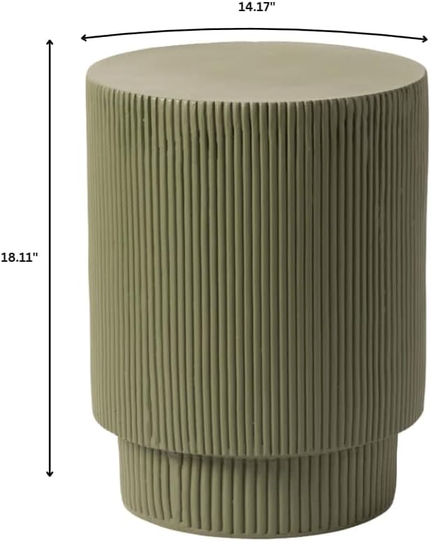LeisureMod Modern Side Table Round Fiberstone Top Accent End Table for Home, Outdoor Patio, Living Room Sofa, Weather-Resistant, Eden Series in Olive Green