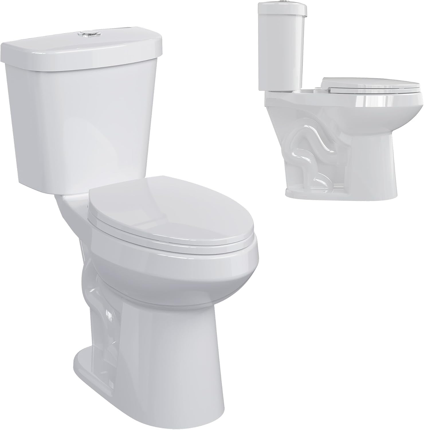 Two Piece Toilet - Elongated Bowl, 19' ADA Compliant Comfort Height, Dual Flush, Water Efficient, Slow Close Seat