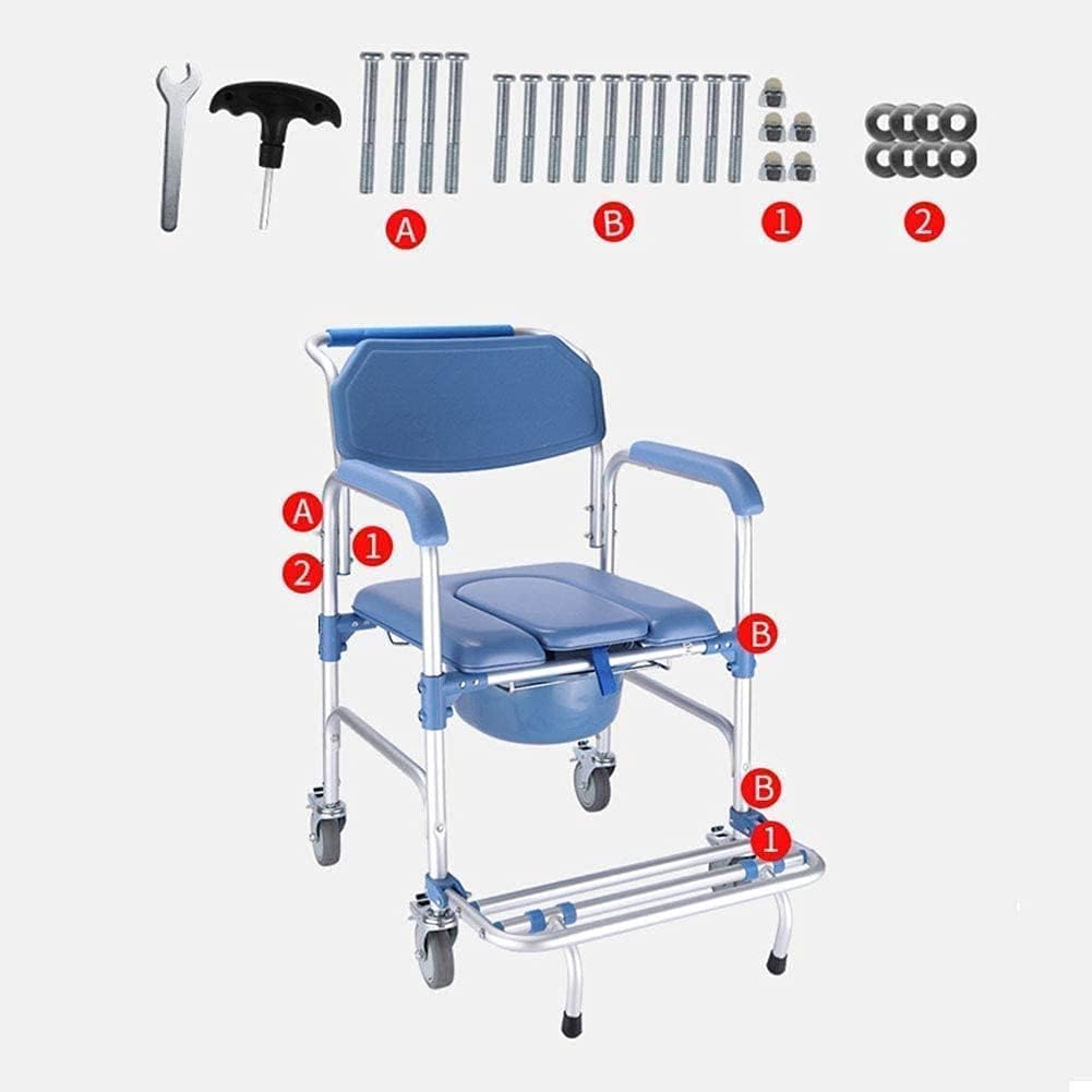 Commode Chair,Toilet Chair 4 in 1 Commode Chair with Wheeled Toilet Chair Wheelchair Shower Transport Chair 4 Wheel Brakes Foldable Mobile Toilet for Elderly Seniors