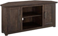 Pemberly Row Modern 48' Rustic Wood Corner TV Stand, Dark Walnut Finish, Fits TVs Up to 50 in, Adjustable Shelves, Antique Brass Hardware, Cable Management, Space-Saving Design for Living Room