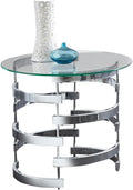 BOWERY HILL End Table Coffee Accent Table, Round, Contemporary, Indoor in Glass Top and Wood, Chrome