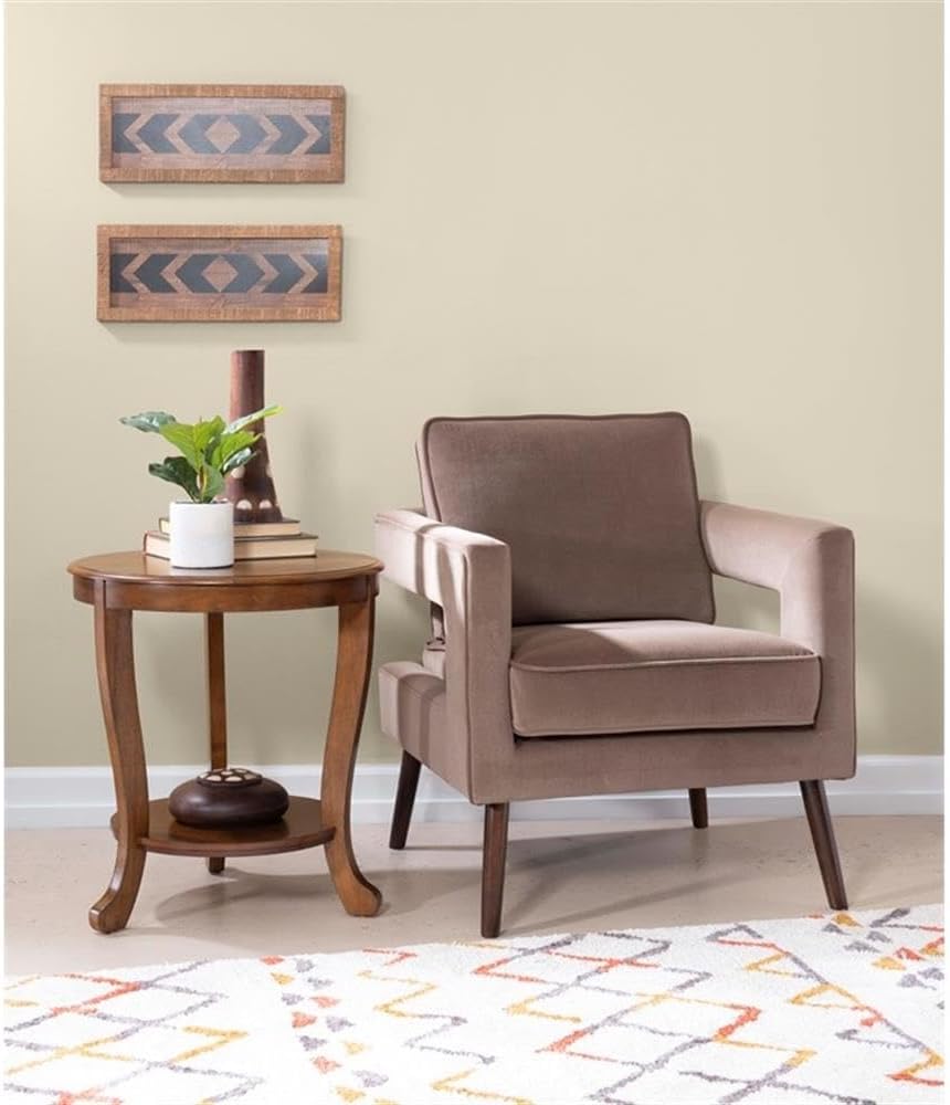 Pemberly Row Round Transitional Wood Side Table, Hazelnut Brown Finish, 22' W x 22' D x 24' H, MDF Acacia Oak Construction, Lower Shelf for Storage, Accent Table for Living Room or Bedroom Use