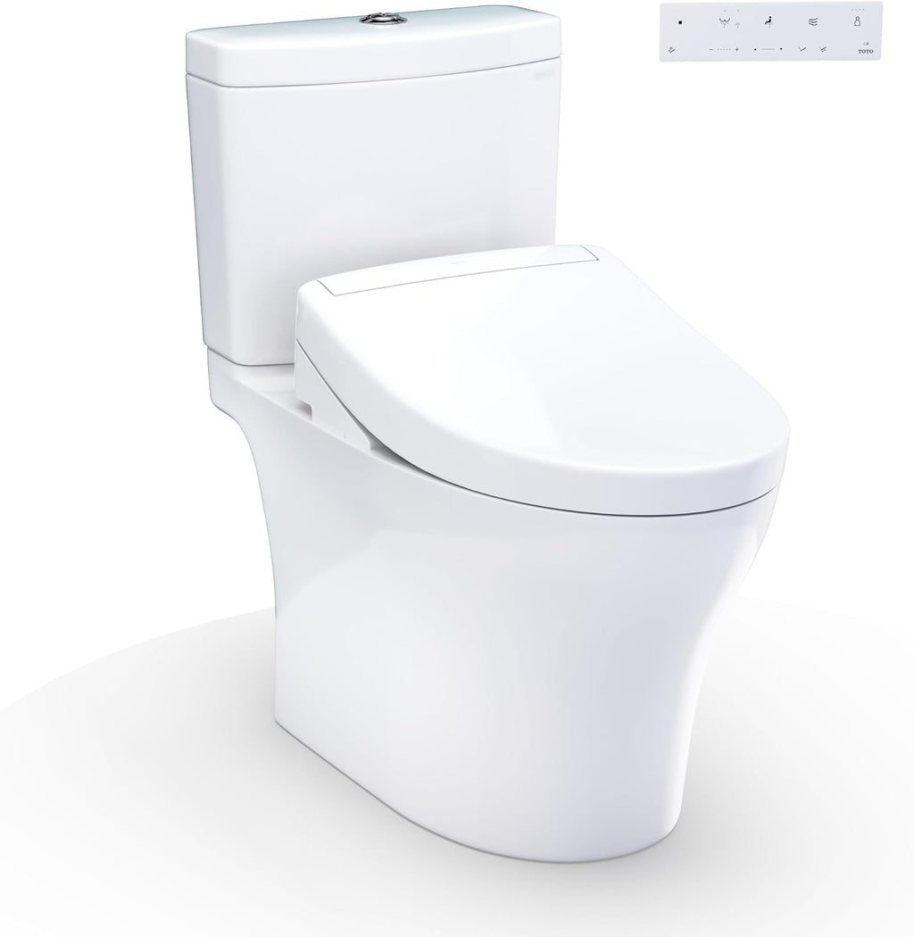TOTO® WASHLET+® Aquia IV Two-Piece Elongated Dual Flush 1.28 and 0.9 GPF Toilet and WASHLET S5 Bidet Seat, Cotton White - MW4463446CEMGN#01