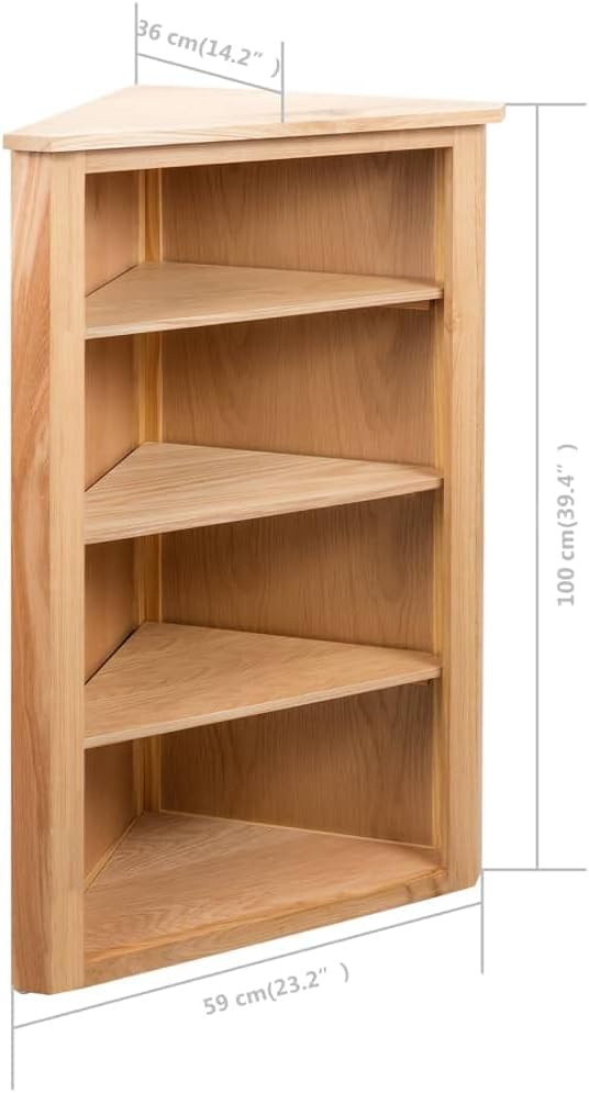 Corner Shelf for Living Room, Solid Oak Wood 5-Tier Storage Unit, 23.2x14.1x39.3 Inches, Freestanding Display Organizer for Books, Plants, Decor, Easy Assembly, Brown Finish