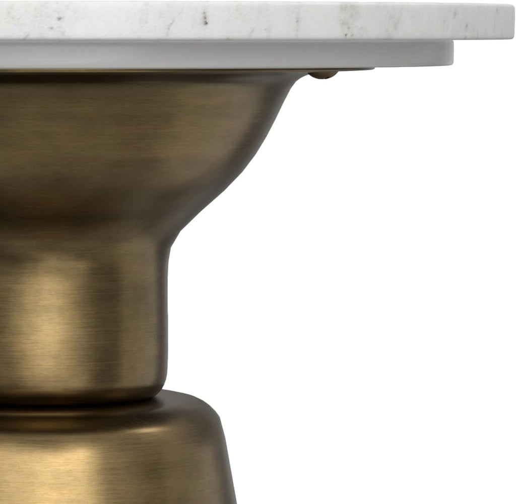 SIMPLIHOME Leyla Metal Side Table - 16 inch Wide Solid Metal Round Accent Table in Antique Brass, Modern Contemporary End Table for Living Room, Bedroom, or Office with Compact Design