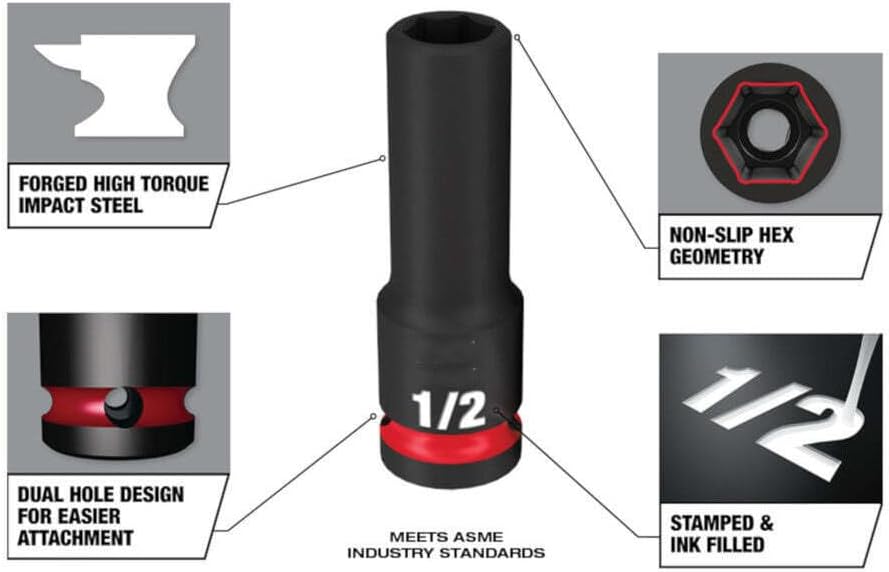 Socket Set For Milwaukee 49-66-7015 1/2'' Drive Metric 6 Point Impact Socket Set (Size:17 x 3 x 15 in) - 29PC, Red,black