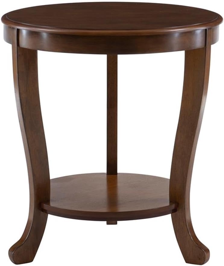 Pemberly Row Round Transitional Wood Side Table, Hazelnut Brown Finish, 22' W x 22' D x 24' H, MDF Acacia Oak Construction, Lower Shelf for Storage, Accent Table for Living Room or Bedroom Use