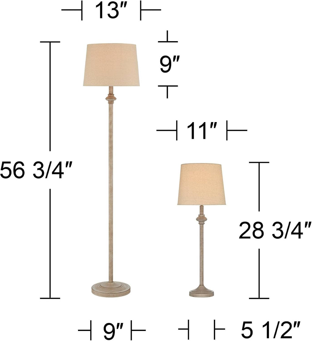 360 Lighting Carter Traditional 3 Piece Table Floor Lamp Set Beige Metal Cream Fabric Tapered Drum Shade Decor for Living Room Bedroom House Bedside Nightstand Home Office Reading Family
