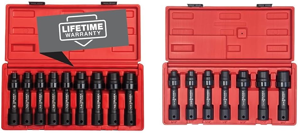 Sunex 1/2 Inch Drive 12-Point Driveline Socket Sets, 16-Piece (2 sets)