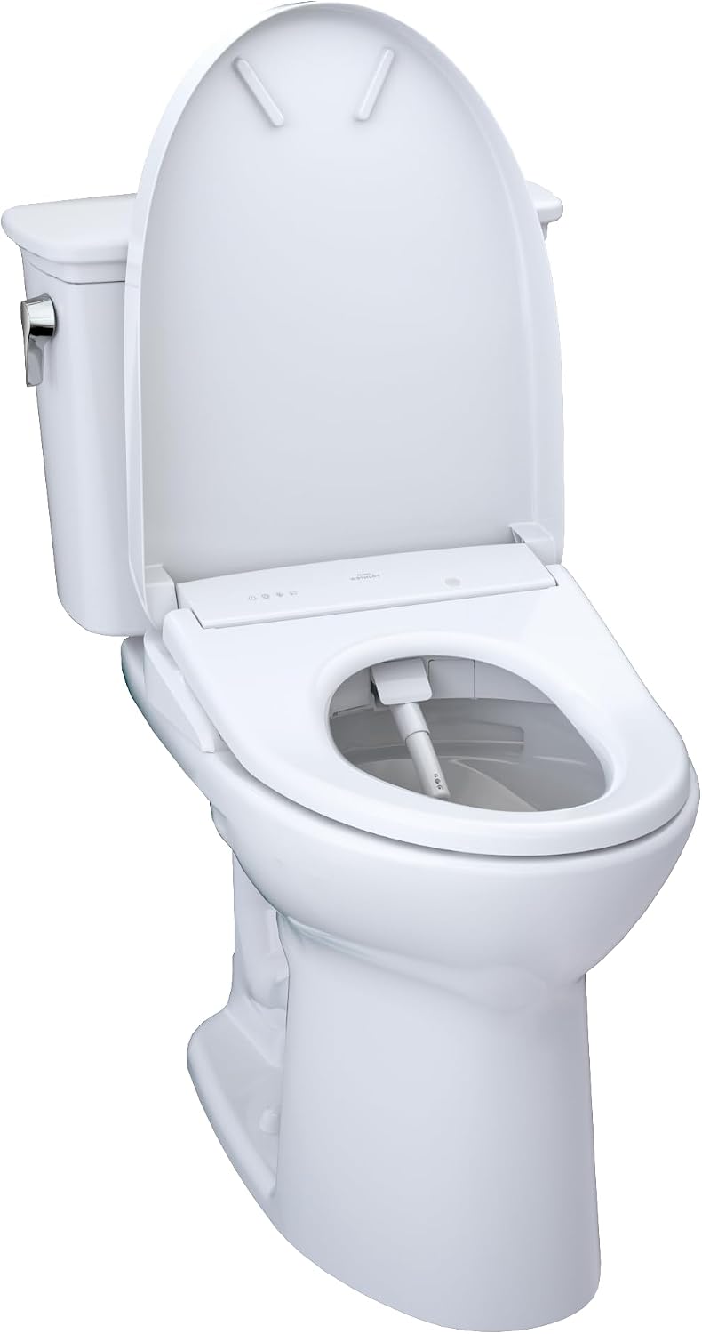 TOTO® Drake® Transitional WASHLET®+ Two-Piece Elongated 1.28 GPF Universal Height TORNADO FLUSH® Toilet and S7 Bidet Seat with Auto Flush, Cotton White - MW7864726CEFGA.10#01