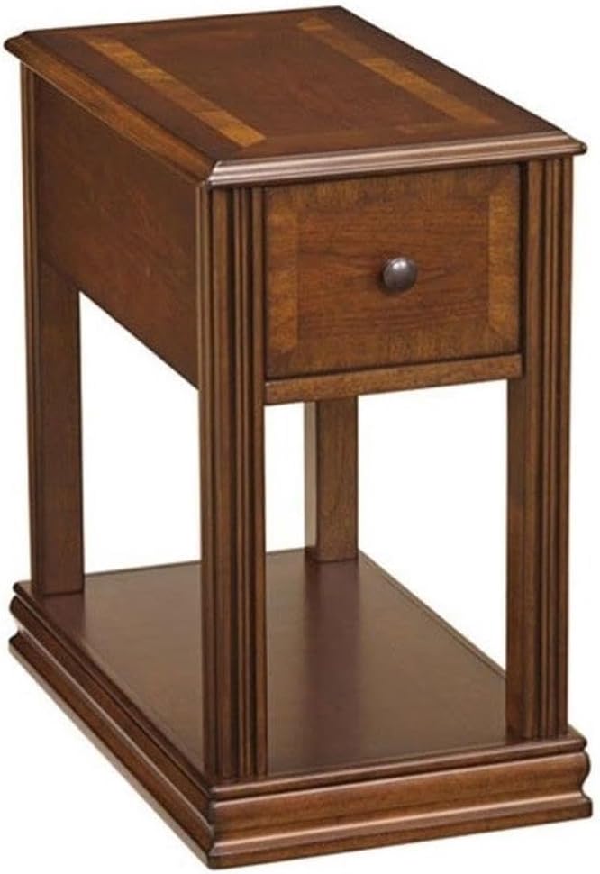 BOWERY HILL Contemporary Veneer Wood End Table, Cherry Finish, 23' H x 13' W x 22' D, Hardwood Solids, Drawer Storage, Modern Living Room Accent Table with Shelf