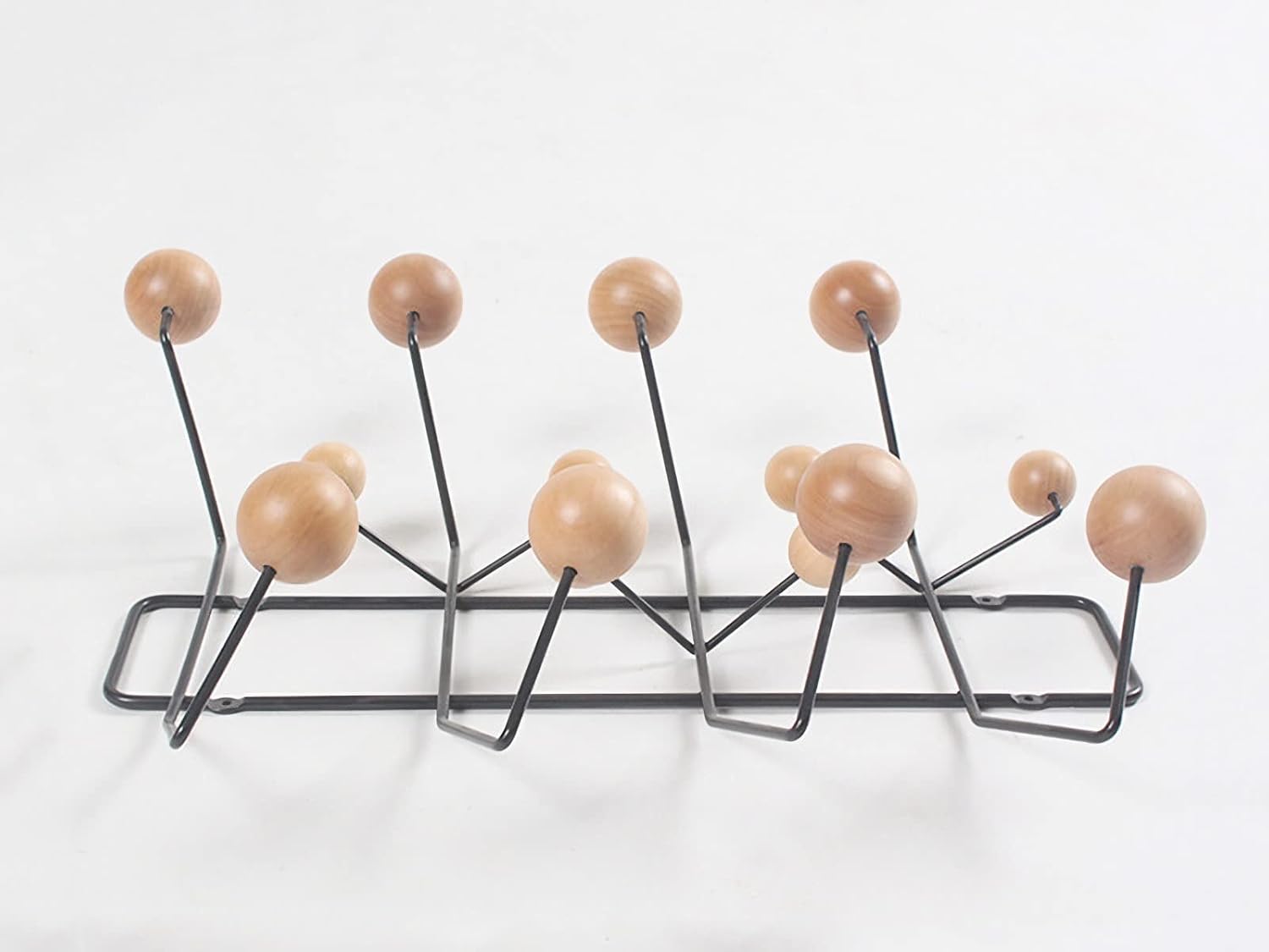 SHISEDECO Classic Hang it All Coat Rack, Mid Century Modern Wall Mounted Hooks with Painted Solid Wooden Balls, Decorative Creative Fashion Wood Hanger for Home, Bedroom (Black Frame Natural)