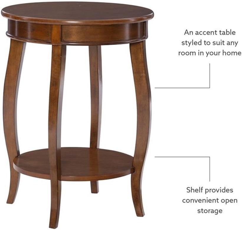 Pemberly Row Round Wood End Table with Shelf, 18.5 in x 18.5 in x 24 in, MDF and Solid Wood, Hazelnut Brown Finish, Contemporary Style, Living Room Accent Table with Storage