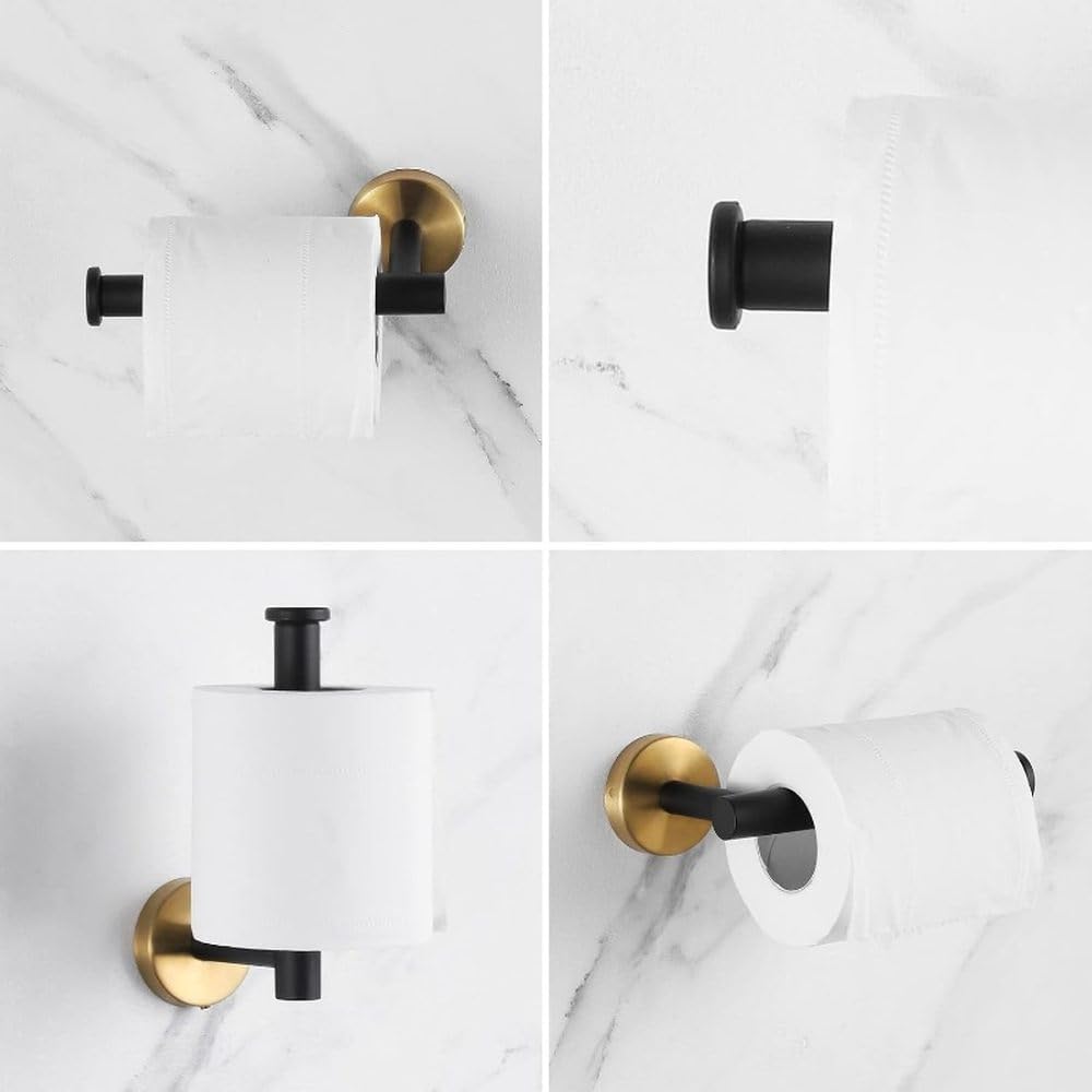 Bathroom Hardware Set Black and Gold Towel Bar Including 2pcs 16inch Bars Toilet Paper Holders,United States