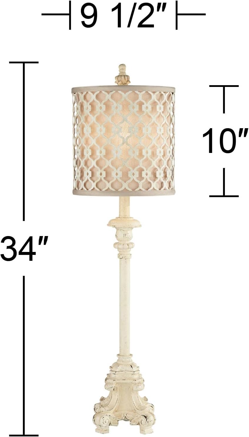 Regency Hill French Candlestick 34' Tall Scroll Skinny Buffet Traditional End Table Lamps Set of 2 Ivory White Living Room Bedroom Bedside Nightstand House Office Home Off-White Shade