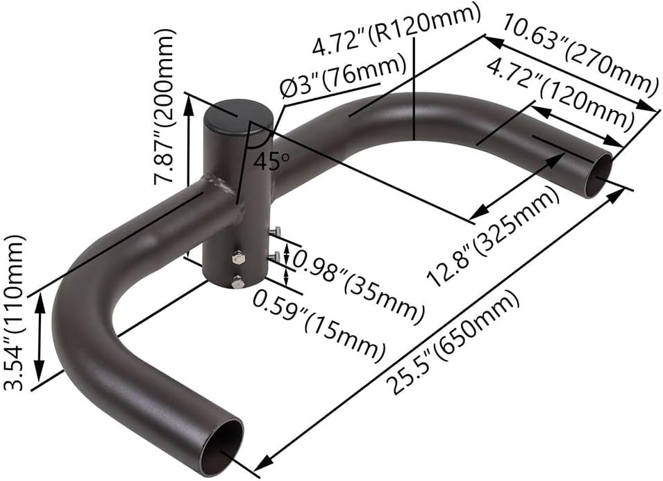 Double 180 Degree Horizontal Bullhorn Bracket for 2 LED Fixtures, Mount Over 2-3/8' O.D. Vertical Tenon, Steel Dual Arm Light Pole Adapter for Shoebox Parking Lot Area Lighting