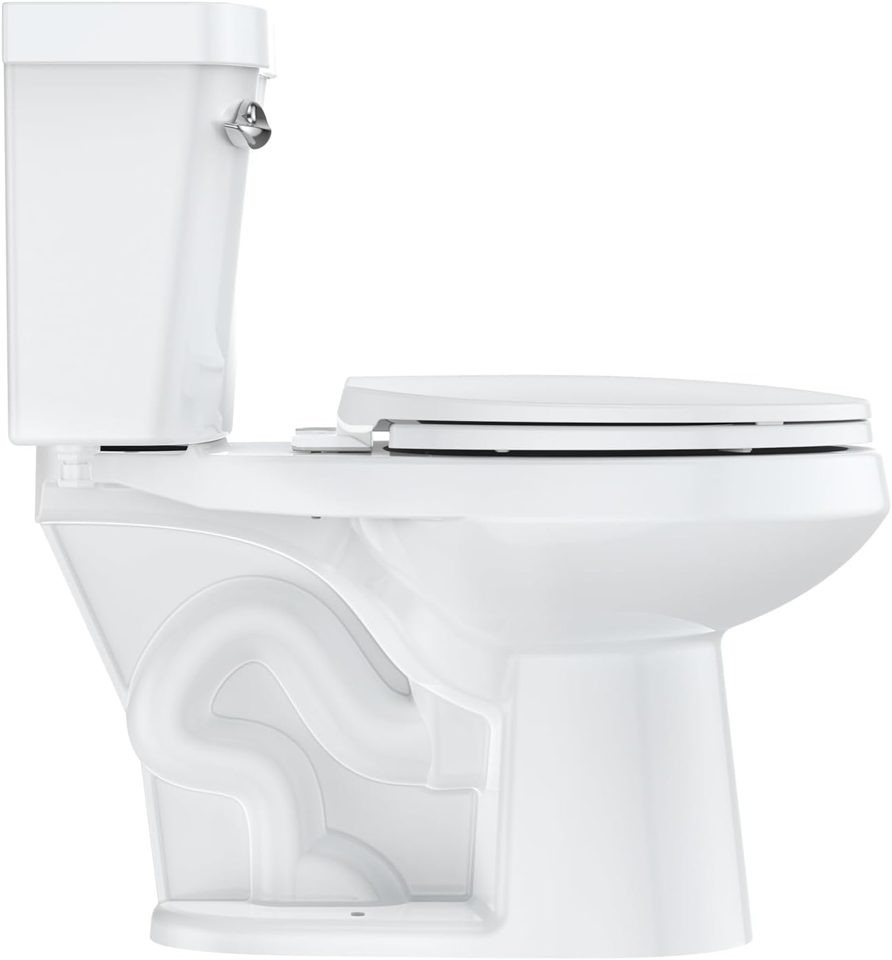 19 Inch Two-Piece Toilet with Elongated Bowl - Soft Close Seat, 1.28 GPF Siphonic Flush, Universal Height ADA Compliant, Cotton White