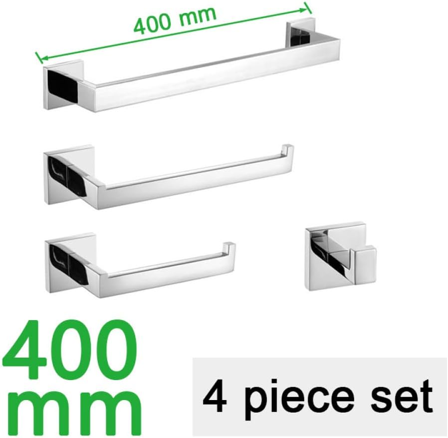 NevStp Stainless Steel Bathroom Hardware Mirror Chrome Polished Towel Rack Toilet Paper Holder Towel Bar Hook Bathroom Accessories,4 Piece Set 40cm