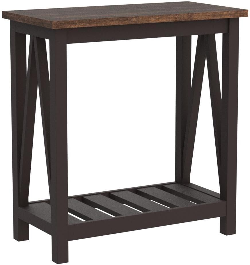 ChooChoo Farmhouse End Table, Rustic Vintage Narrow End Side Table with Storage Shelf for Small Spaces, Nightstand Sofa Table for Living Room, Bedroom Espresso 2 Pack
