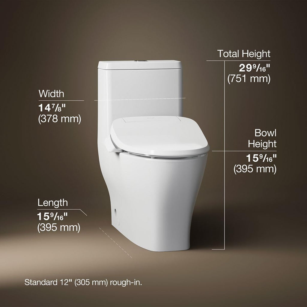 KOHLER Reach Up 1 PC Dual Flush Toilet, Skirted, K-23188-HC-0, Hide Cords and Supply Lines