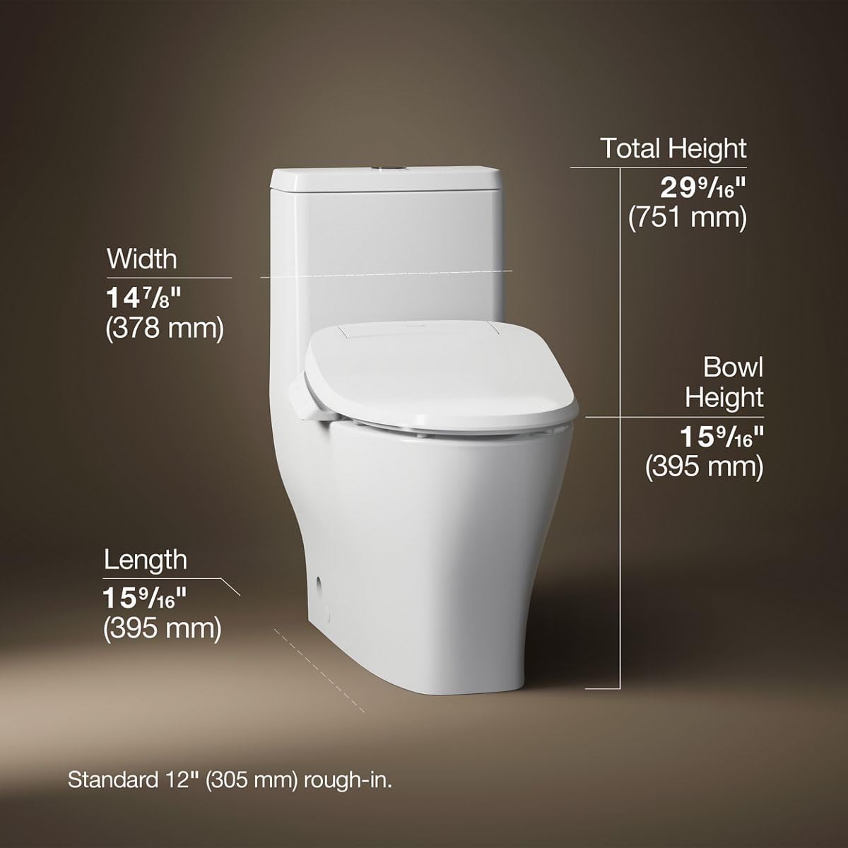 KOHLER Reach Up 1 PC Dual Flush Toilet, Skirted, K-23188-HC-0, Hide Cords and Supply Lines
