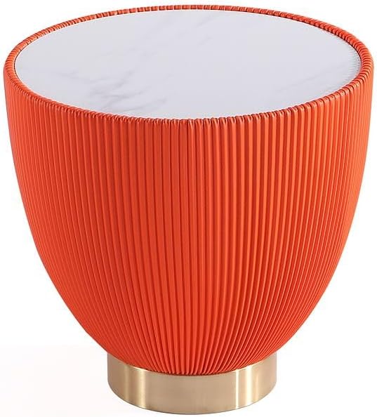 Manhattan Comfort Modern Anderson Coffee Table and End Table 2.0 Upholstered in Orange Leatherette with Ceramic Faux Tabletop - Set of 2