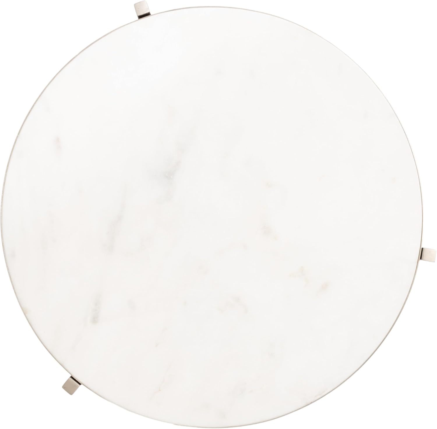 Kate and Laurel Aguilar Modern Round Side Table, 15 x 15 x 24, White and Silver, Genuine Marble Nightstand for Small Spaces and Living Room Decor