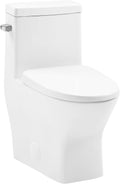 Sublime II One-Piece 12' Rough-in 1.28 GPF Left Flush Round Compact Toilet in Glossy White