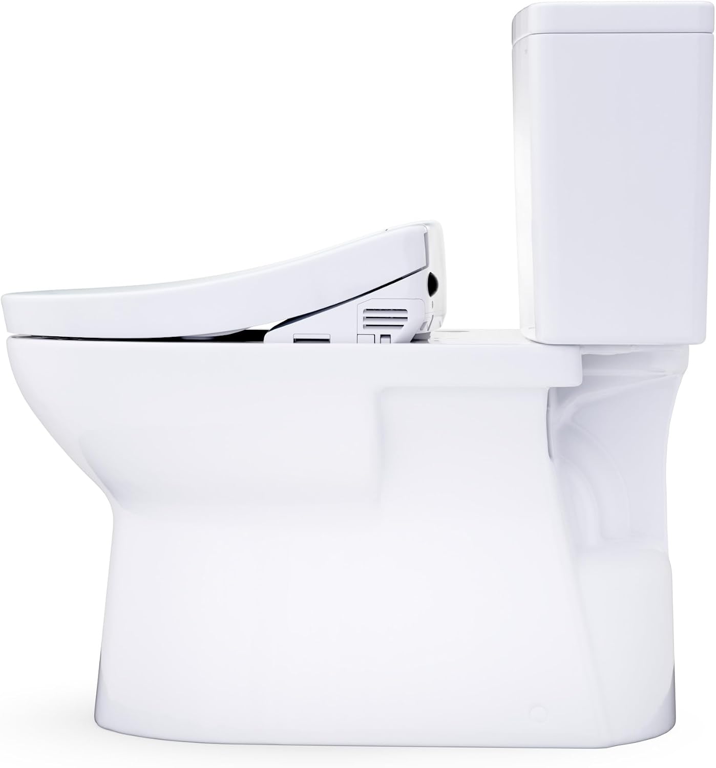 TOTO® Glaston™ WASHLET®+ S5 Two-Piece Elongated 1.28 GPF Universal Height Toilet with CEFIONTECT®, Cotton White - MW4723446CEFG#01