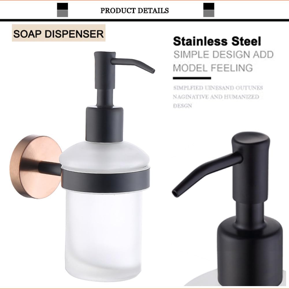 Bathroom Towel Holder Bar Ring Rack Paper Holder Brush Holder Rose Gold with Black Stainless Steel Robe Cloth Cap Hook,Double Towel Bar
