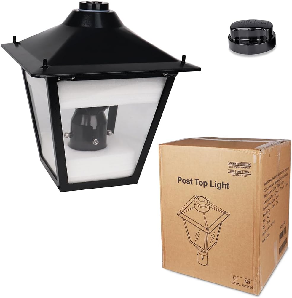 30W 50W 100W Post Top Lights with Shorting Cap 3000K 4000K 5000K Adjustable Wattage & CCT, Power Tunable Outdoor Pole Light Fixture(Clear Glass), IP65 Waterproof Commercial Street Area Lighting