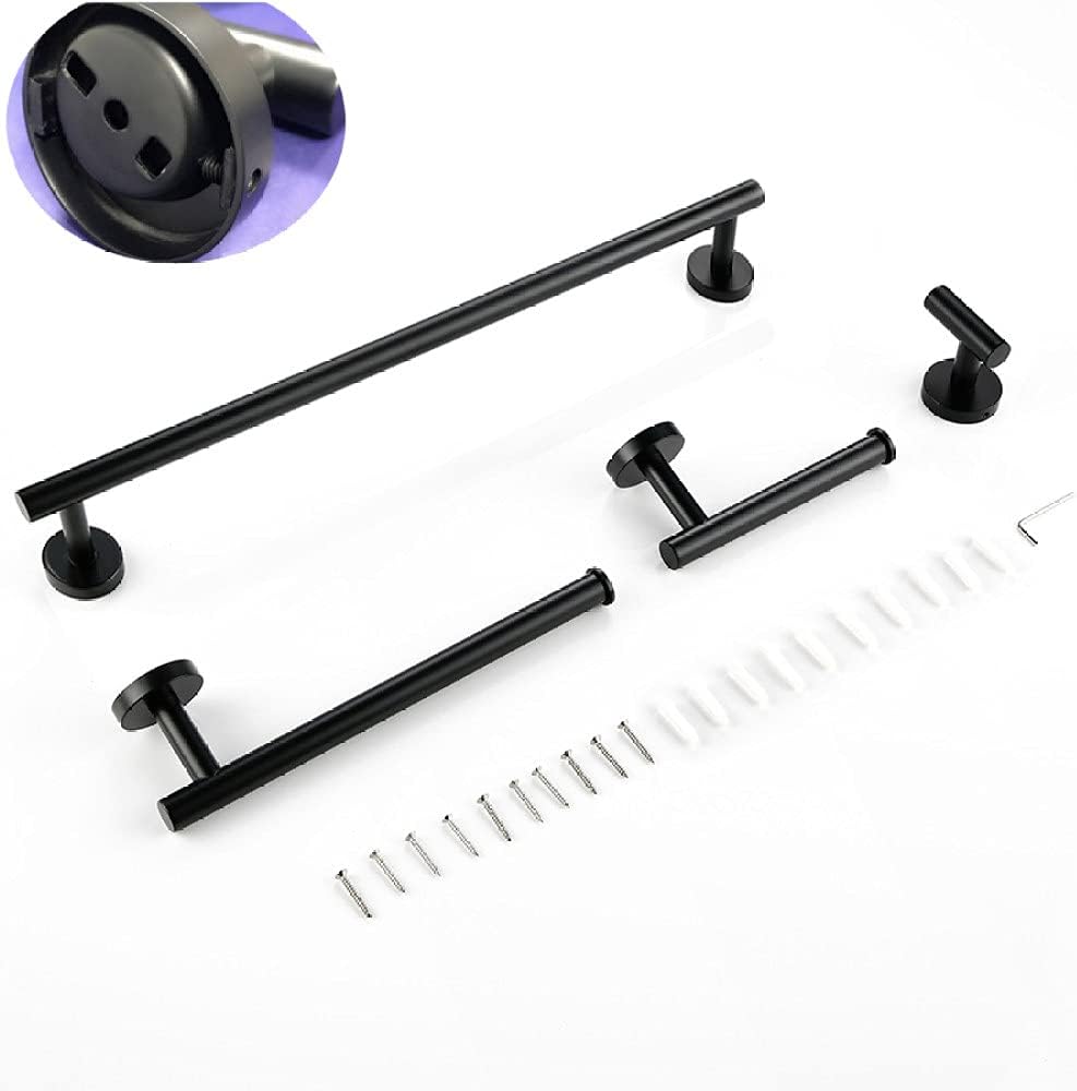 Bathroom Accessories Kit Chrome Stainless Steel Black Gold Round Wall Mounted Hand Towel Bar Toilet Paper Holder Robe Hooks,MB,4 Piece Set 45