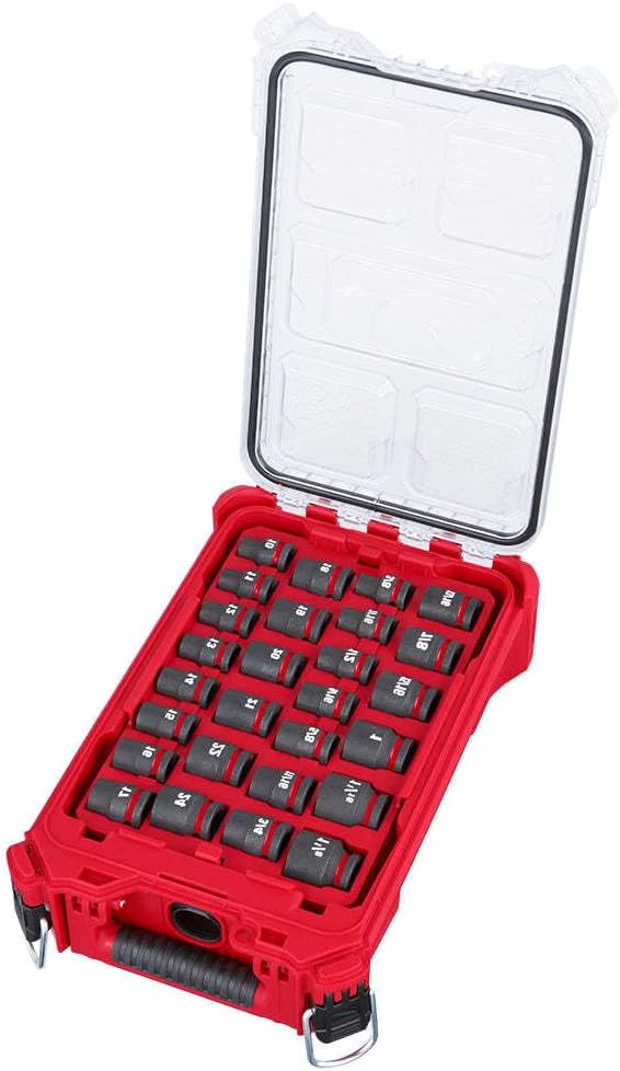 Socket Set For Milwaukee 49-66-6804 1/2' Impact Duty Socket MM Packout Set (Size:15.2 x 4.6 x 4.6 in) - 27 PC, Red,black