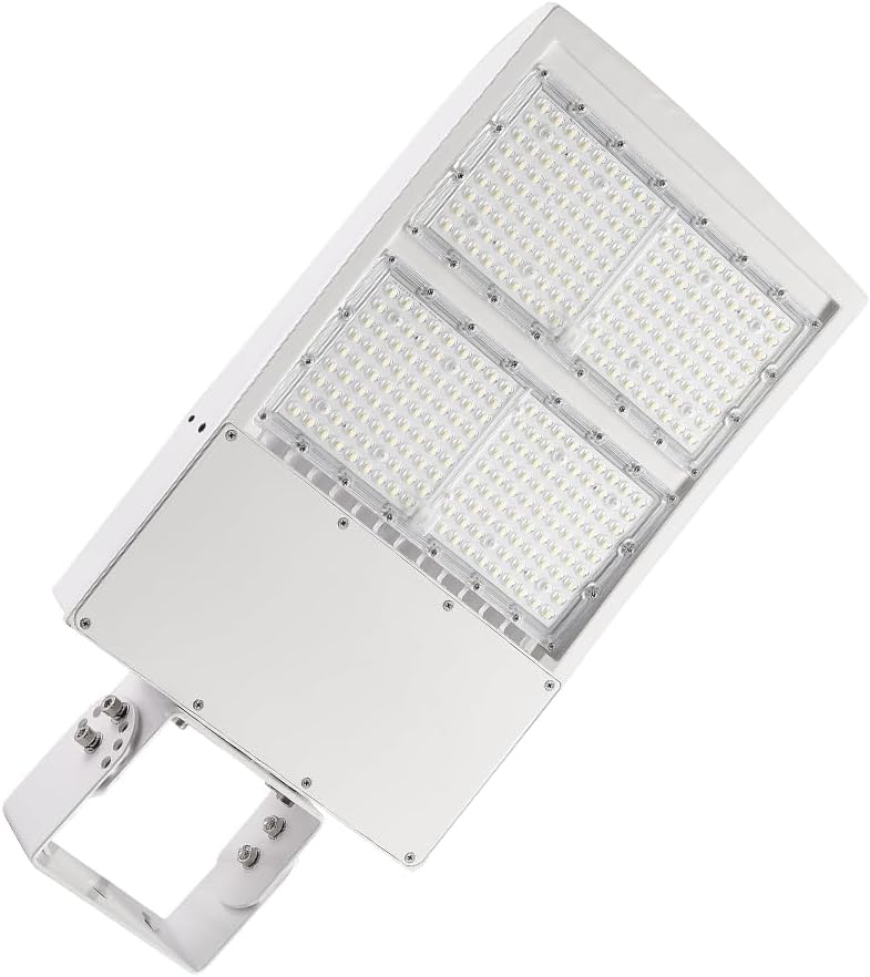 300W White High Voltage 480v LED Shoebox Area Light Parking Lot Lighting Street Lamp Type III Distribution 5000k Daylight Lighting Facts Slip Fitter/Direct Mount/Trunnion Mount Optional