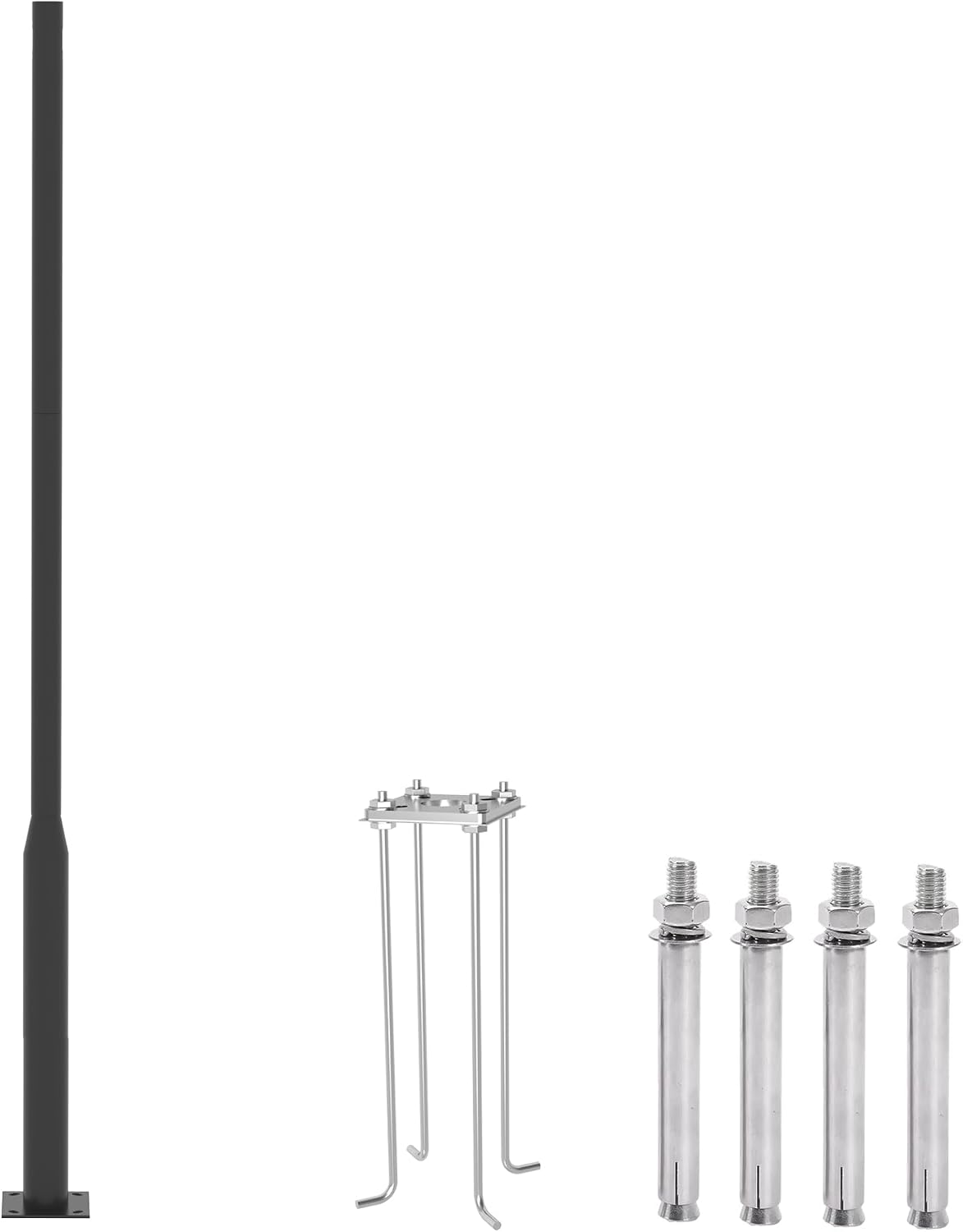 Round Steel Street Light Pole 10 FT Split Type Design Street Lamp Post with Mounting Rebar Cage Base for Street, Patio, Backyard, Park and Monitors
