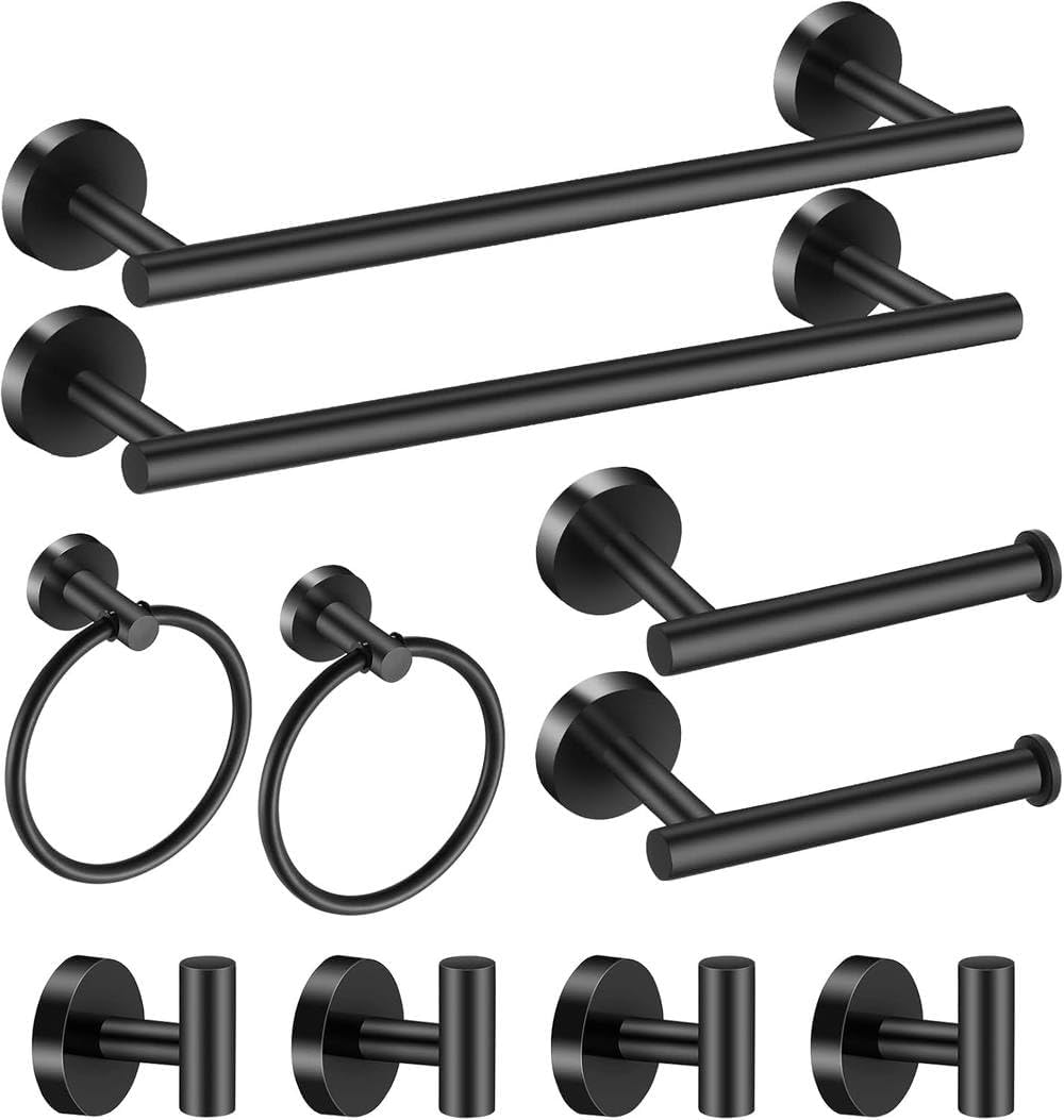 Bathroom Hardware Set Black and Gold Towel Bar Including 2pcs 16inch Bars Toilet Paper Holders,United States