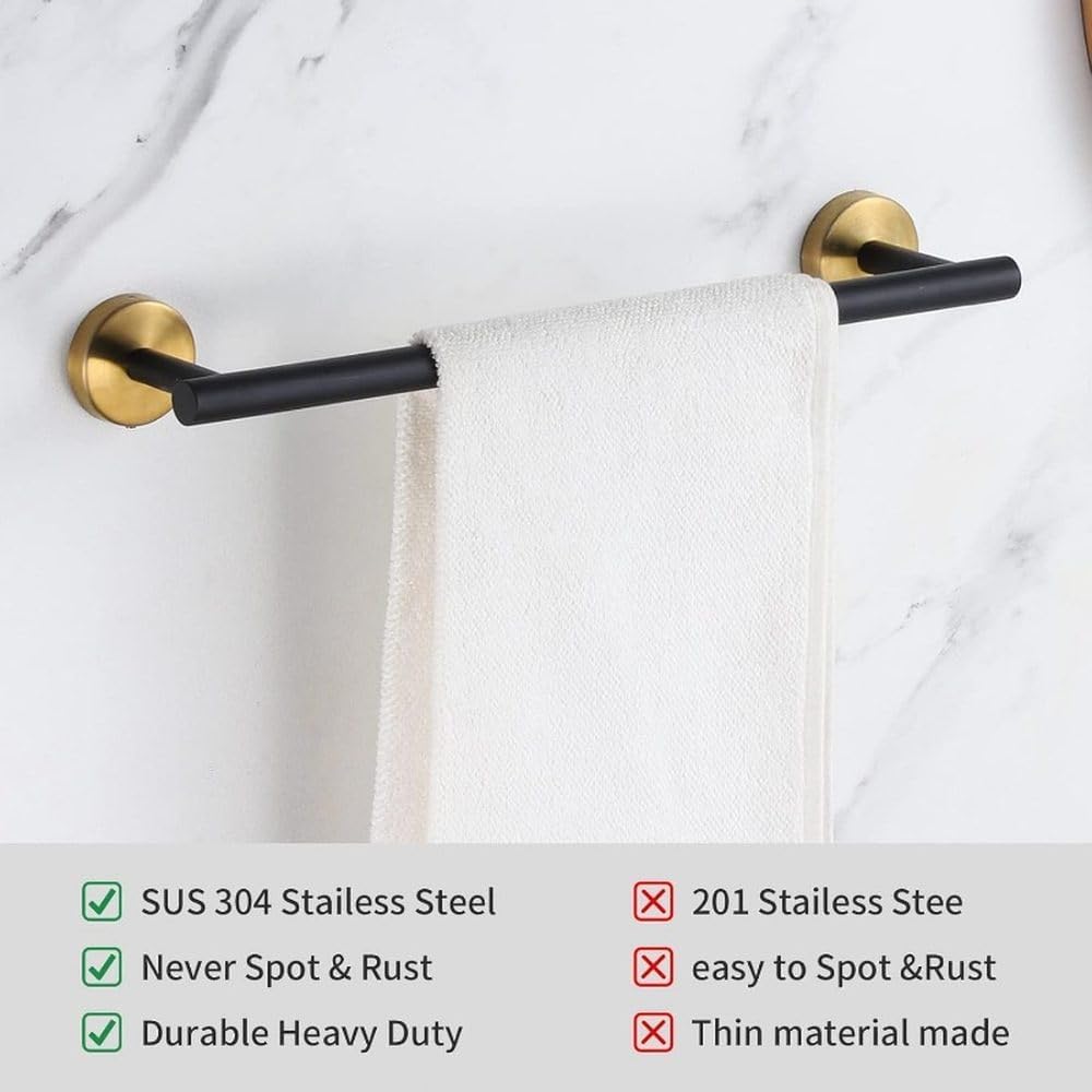 Bathroom Hardware Set Black and Gold Towel Bar Including 2pcs 16inch Bars Toilet Paper Holders,United States